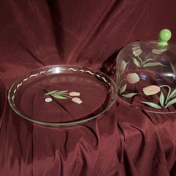 Princess House Crystal Cottage Tulip Cake plate with glass dome - Picture 4 of 5